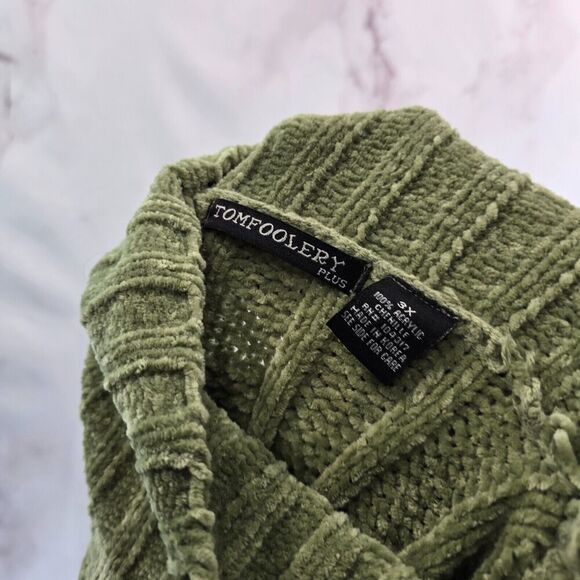 Vintage Y2K Sweater Women 3X Green Chenille Cable Knit Turtleneck Oversized - Picture 3 of 14